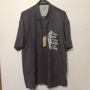 Hardaddy Adult Mens L Gray Short Sleeve Hawaiian Bowling Button Down Shirt